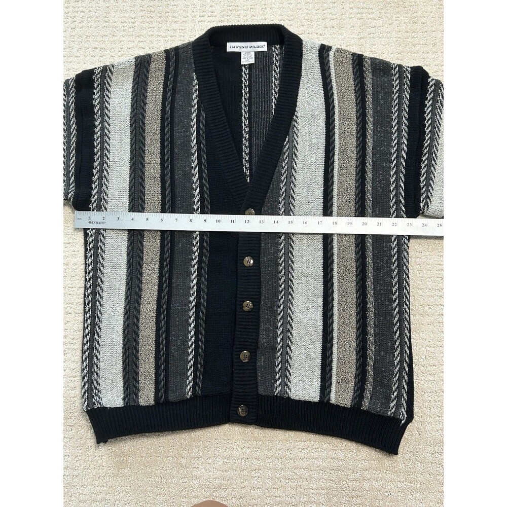 Vintage Irvine Park Cardigan Sweater 3D Textured Stripe Black Gray Large Mens - Picture 8 of 9
